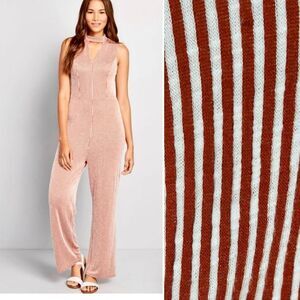 Modcloth For the Bliss of It Jumpsuit Rust Red Cream Jumpsuit Sleeveless M NWT